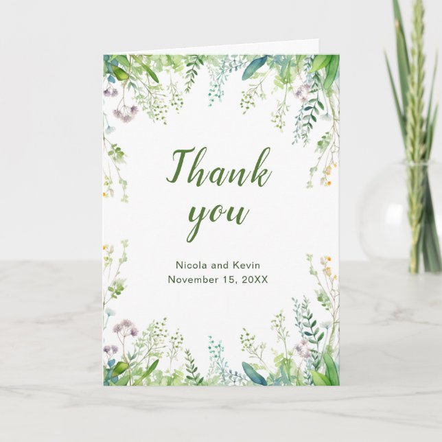 Eucalyptus Greenery Leaves Wedding  Letterpress Thank You Card (Front)