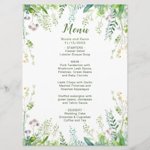Eucalyptus Greenery Leaves Wedding Menu