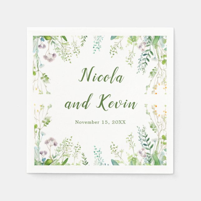 Eucalyptus Greenery Leaves Wedding  Napkins (Front)