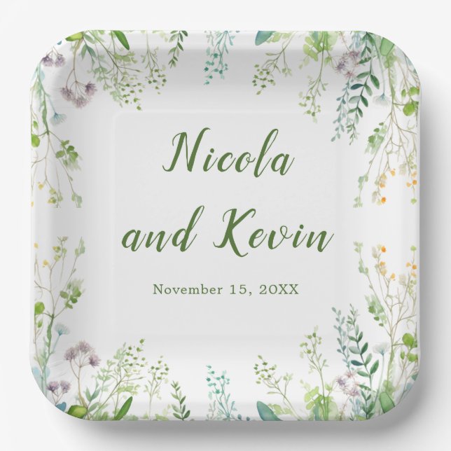 Eucalyptus Greenery Leaves Wedding  Paper Plates (Front)