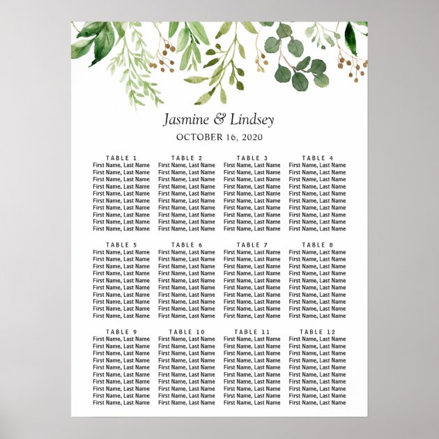 Eucalyptus Greenery Leaves Wedding Seating Chart