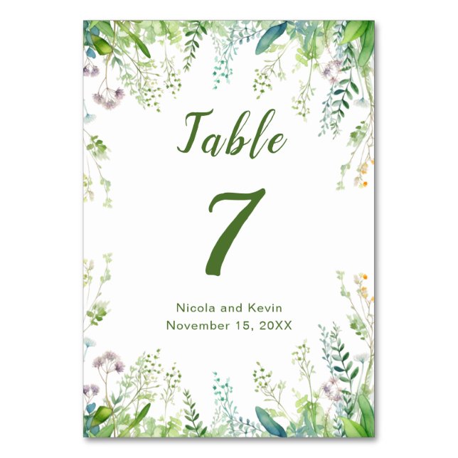 Eucalyptus Greenery Leaves Wedding Table Number (Front)