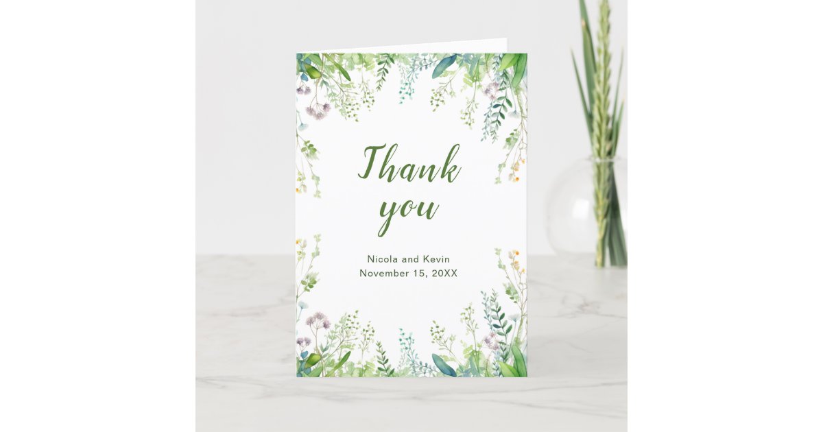 Eucalyptus Greenery Leaves Wedding Thank You Card | Zazzle