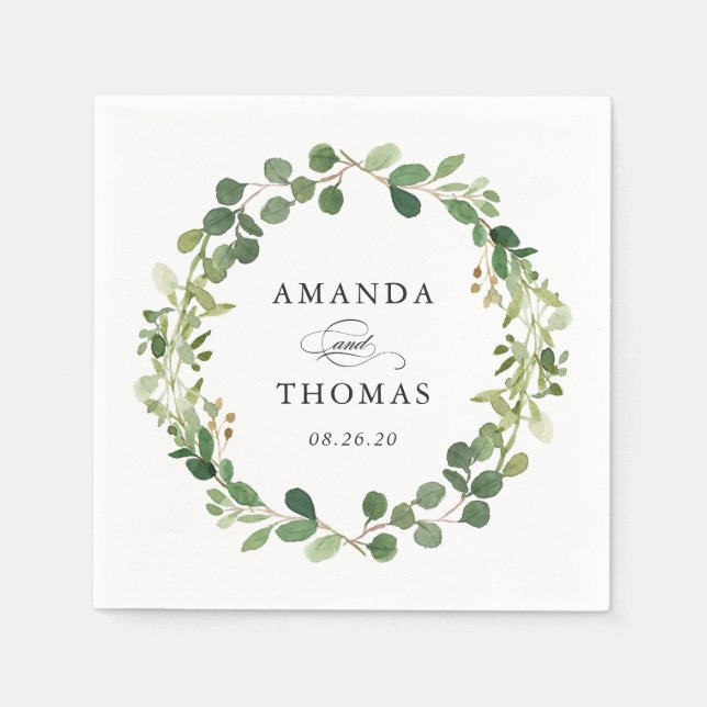 Eucalyptus Greenery Leaves Wreath Foliage Wedding Napkins (Front)