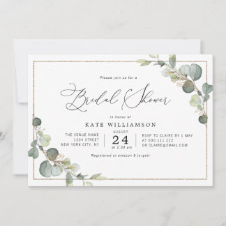 eucalyptus greenery lettering bridal shower invitation