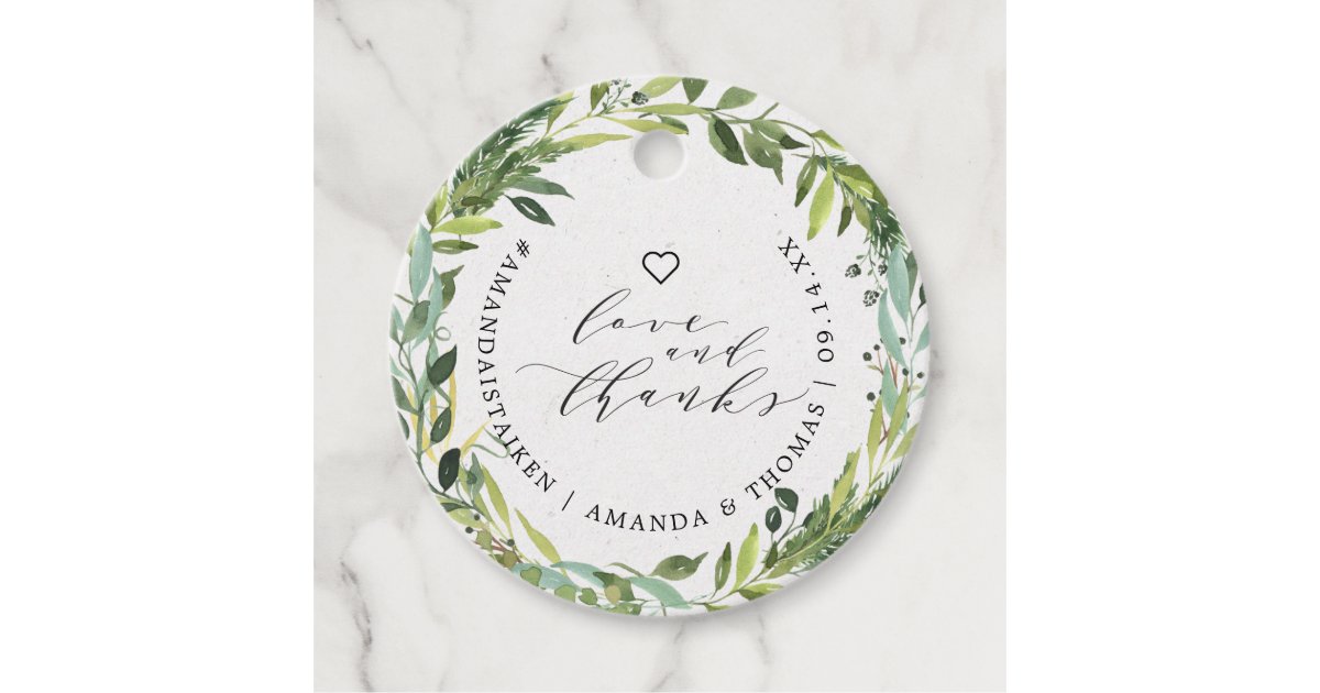 Eucalyptus Greenery Love and Thanks Thank You Favor Tags | Zazzle