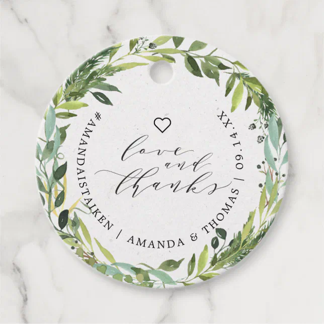 Eucalyptus Greenery Love and Thanks Thank You Favor Tags | Zazzle