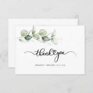 Eucalyptus Greenery Love Heart Calligraphy Wedding Thank You Card