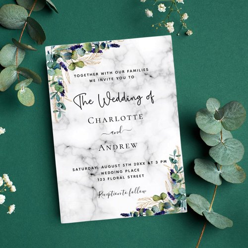 Eucalyptus greenery marble elegant wedding  invitation