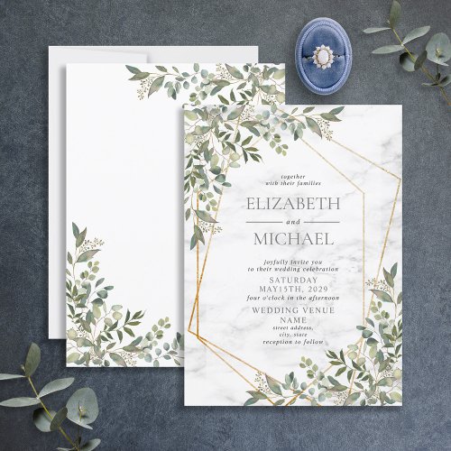 Eucalyptus Greenery Marble Geometric Wedding Invitation