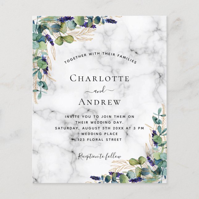Eucalyptus greenery marble wedding invitation flyer (Front)