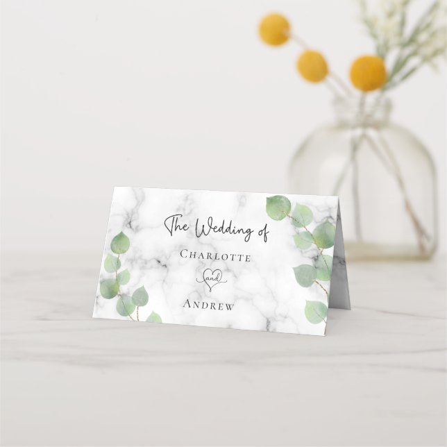 Eucalyptus greenery marble wedding place card (Back)