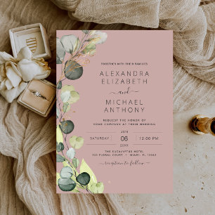 Eucalyptus Greenery Mauve Pink Wedding Invitation