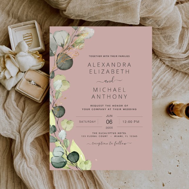Eucalyptus Greenery Mauve Pink Wedding Invitation (Creator Uploaded)