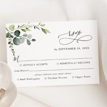 Eucalyptus Greenery Meal Options Song Request  Rsvp Card by PeachBloome at Zazzle