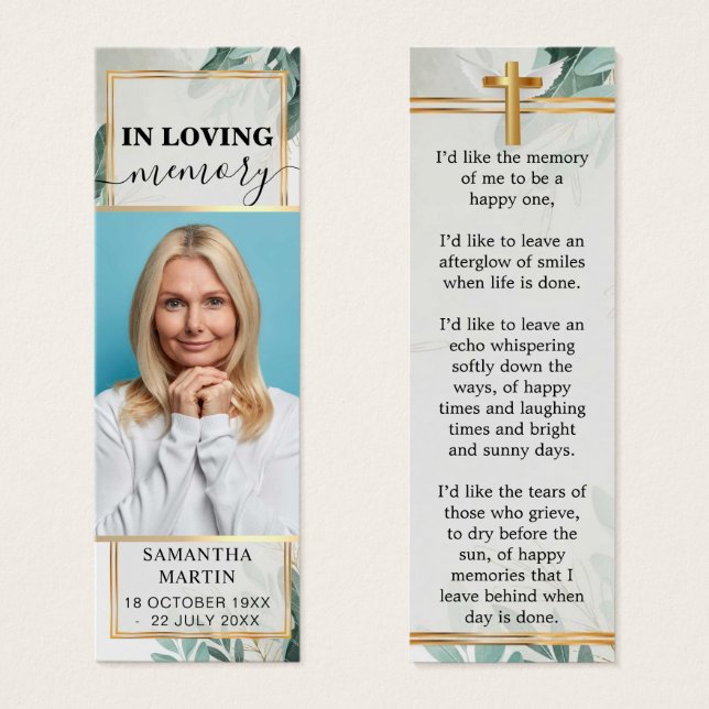 Eucalyptus Greenery Memorial Funeral Bookmark (Front & Back)