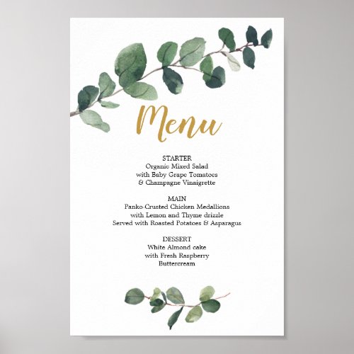 Eucalyptus Greenery Menu or Bar Menu Sign