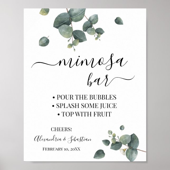 Eucalyptus Greenery Mimosa Bar Bridal Shower Sign (Front)