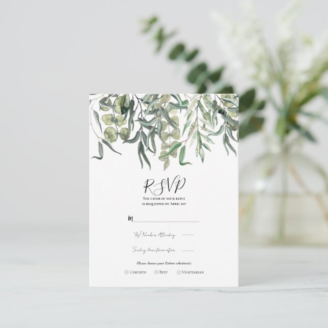 Eucalyptus Greenery Minimal Wedding RSVP  Invitation (Standing Front)