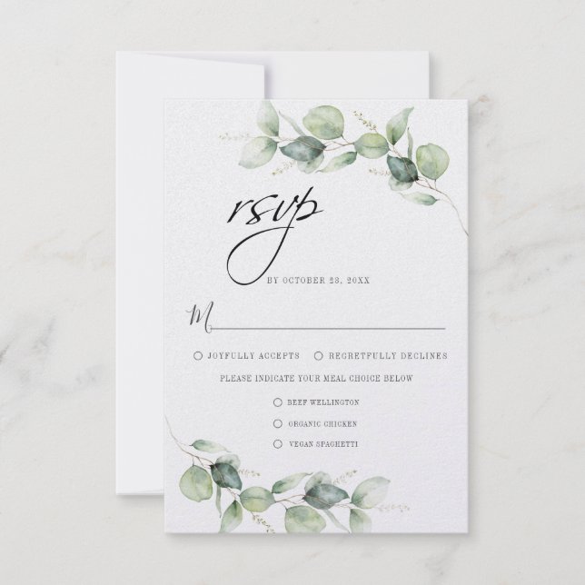 Eucalyptus Greenery Minimalist Botanical Wedding RSVP Card (Front)