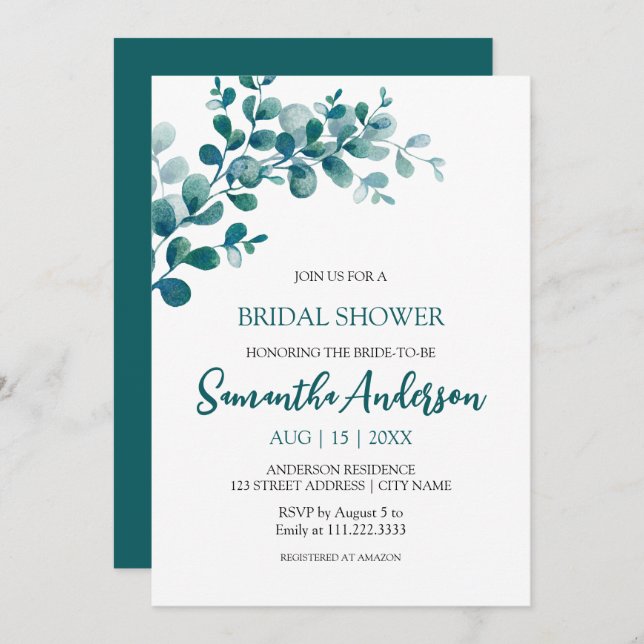Eucalyptus greenery minimalist Bridal Shower Invitation (Front/Back)