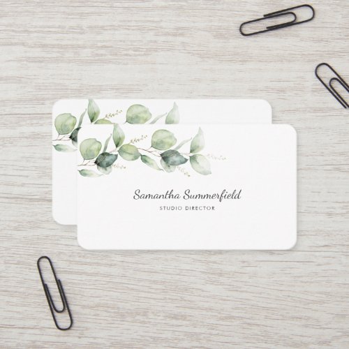 Eucalyptus Greenery Minimalist Elegant Script Business Card