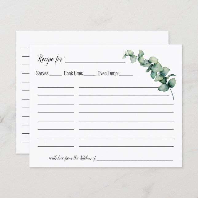 Eucalyptus Greenery Minimalist Recipe card (Front/Back)