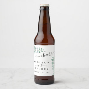 Eucalyptus Greenery Minimalist Wedding Beer Bottle Label