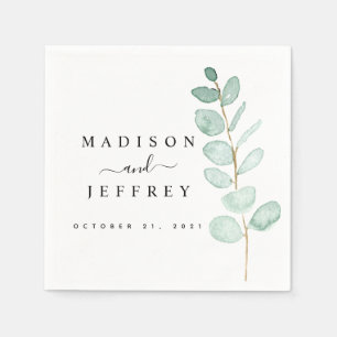 Eucalyptus Greenery Minimalist Wedding Cocktail Napkins