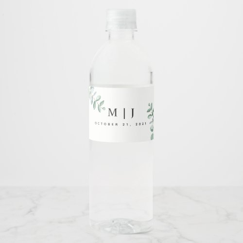Eucalyptus Greenery Minimalist Wedding Water Bottle Label