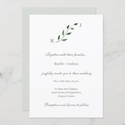 Eucalyptus Greenery Minimalist White Gray Wedding Invitation