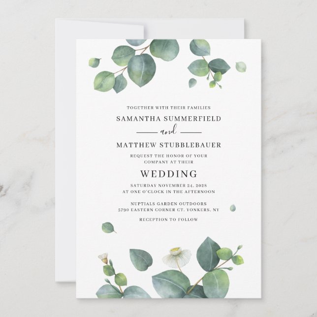 Eucalyptus Greenery Modern Botanical Wedding Invitation (Front)