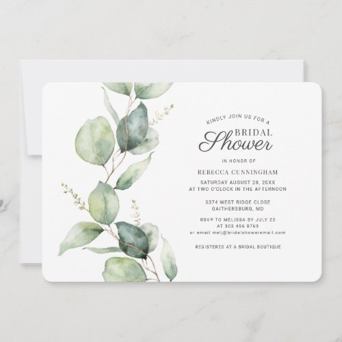 Eucalyptus Greenery Modern Bridal Shower Invitation