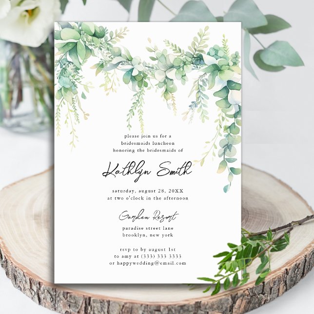 Eucalyptus Greenery Modern Bridesmaids Luncheon Invitation (Creator Uploaded)
