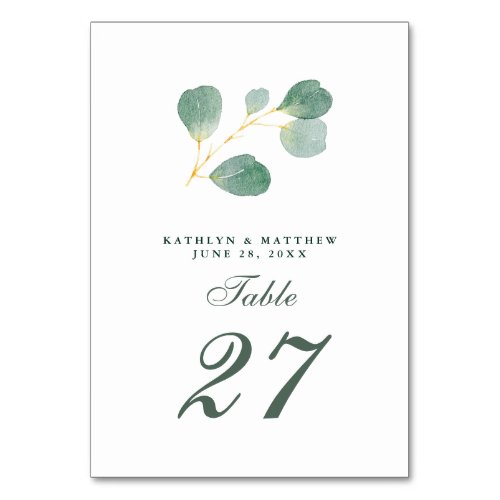 Eucalyptus Greenery Modern Elegant Summer Wedding Table Number