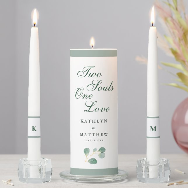 Eucalyptus Greenery Modern Elegant Summer Wedding Unity Candle Set (Creator Uploaded)