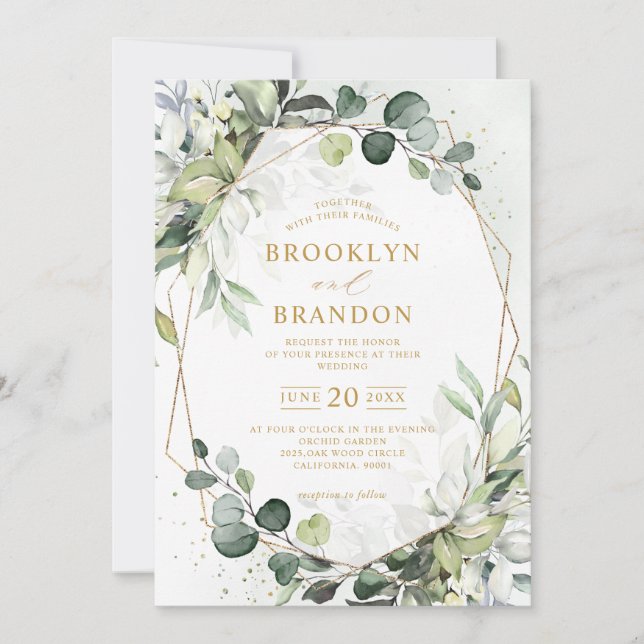 Eucalyptus Greenery Modern Geometric Wedding Invit Invitation (Front)