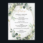 Eucalyptus Greenery Modern Geometric Wedding Menu<br><div class="desc">Modern elegant spring / midsummer wedding menu features a bouquet of soft watercolor greenery lush green leaves / botanical leaves / eucalyptus / succulents and gold geometric frame . Please find more matching designs and variations from my "blissweddingpaperie" store. And feel free to contact me for further customization or matching...</div>