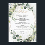 Eucalyptus Greenery Modern Geometric Wedding Menu<br><div class="desc">Modern elegant spring / midsummer wedding menu features a bouquet of soft watercolor greenery lush green leaves / botanical leaves / eucalyptus / succulents and gold geometric frame . Please find more matching designs and variations from my "blissweddingpaperie" store. And feel free to contact me for further customization or matching...</div>