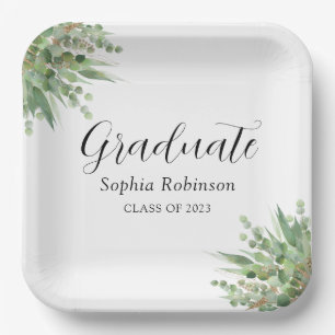 Eucalyptus Greenery Modern Graduation Party  Paper Plates