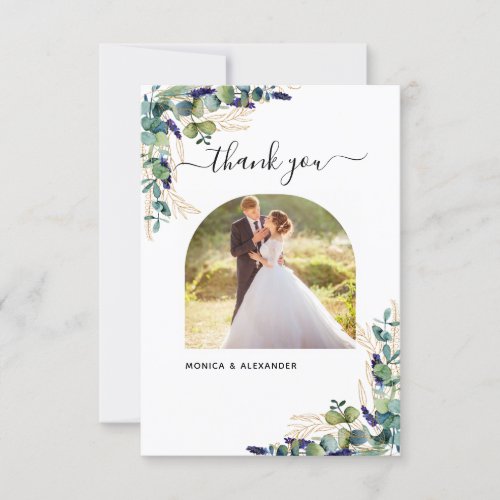 Eucalyptus greenery modern photo wedding thank you card