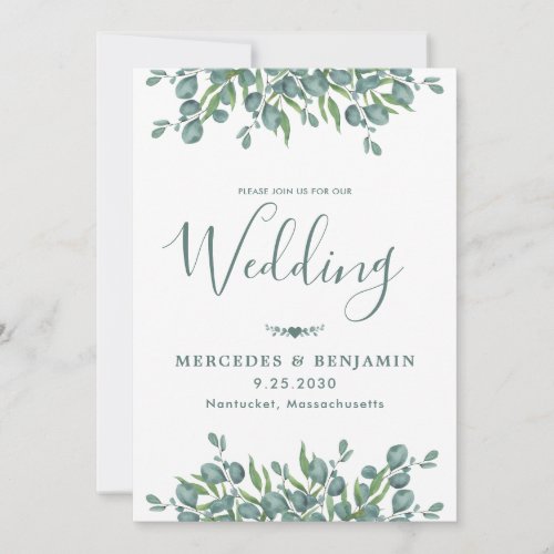 Eucalyptus Greenery Modern QR Code Wedding Invitation