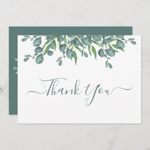 Eucalyptus Greenery Modern Sage Script Wedding Thank You Card