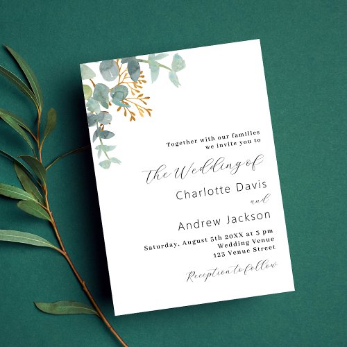 Eucalyptus greenery modern wedding invitation