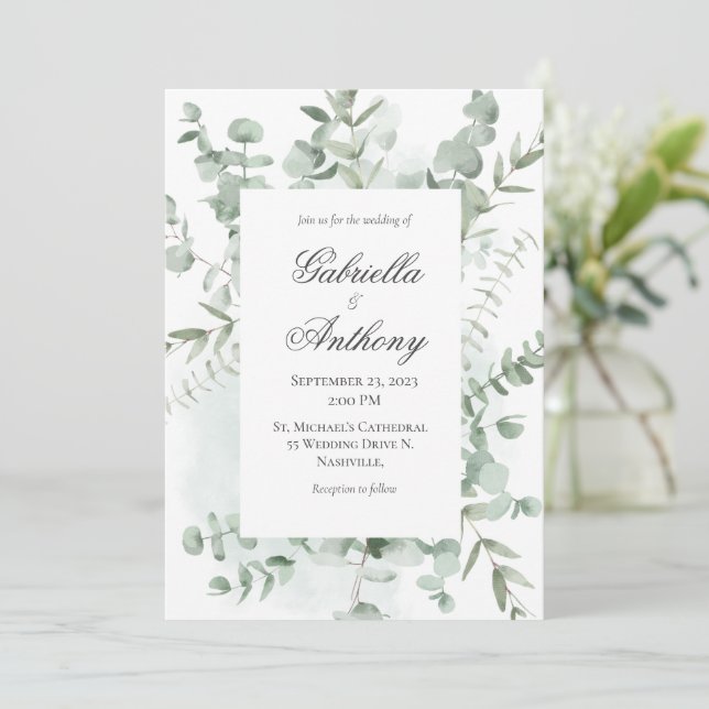 Eucalyptus Greenery  Modern Wedding Invitations (Standing Front)