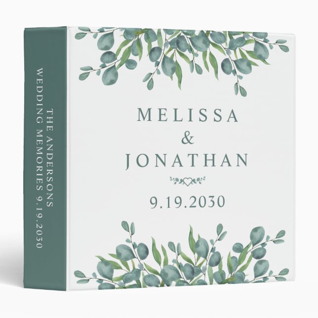 Eucalyptus Greenery Modern Wedding Photo Album 3 Ring Binder (Front/Spine)