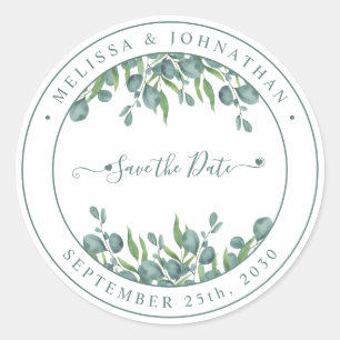 Eucalyptus Greenery Modern Wedding Save The Date Classic Round Sticker