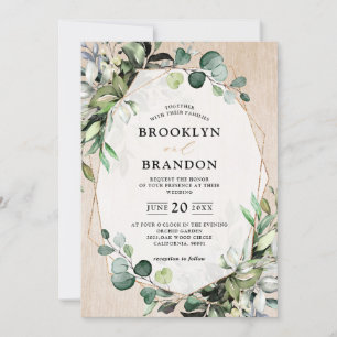 Eucalyptus Greenery Modern Wood Geometric Wedding Invitation