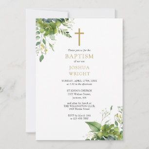 Eucalyptus Greenery Monogram Baptism Christening Invitation