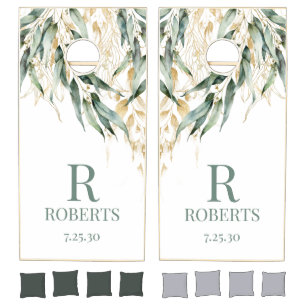 Eucalyptus Greenery Monogram Cornhole Set